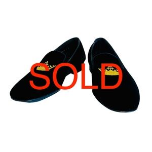 Church's Sovereign Black Velvet Gold Crown Embroidered Men's Evening Loafers 7 F